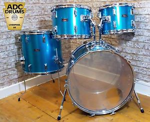 Vintage Pearl Fibre Glass Big Beat Blue Satin Drum Kit - 1970's - 22/13/14/16