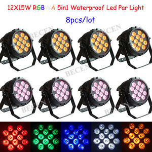 8pcs/lot 12x15w led par lights rgbwa 5in1 waterproof stage lighting for disco dj