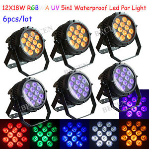 6pcs par led waterproof 12x18w 6in1 RGBWA UV led par can stage light