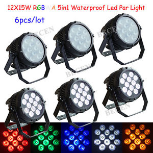 6pcs/lot waterproof 12x15w rgbwa 5in1 led par light disco lighting flightcase