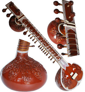 DOUBLE TUMBA SITAR~RAVI SHANKAR STYLE WITH FIBER BOX~PROFESSIONAL QUALITY