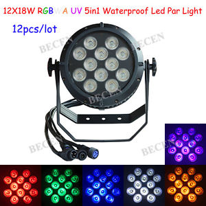 12pcs led par waterproof 12x18W RGBWA UV 6in1 led par can stage lights IP65