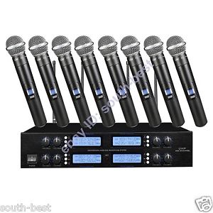 Pro Karaoke Sing 8 Hand Wireless Microphones System UHF 256 frequency adjustable