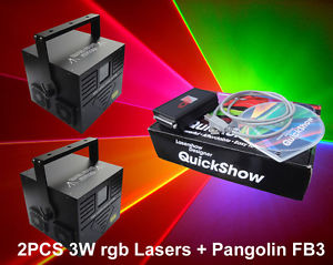 2pcs 3W  RGB Laser Projector and Pangolin FB3 Quickshow laser software