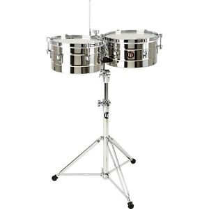 LP PERCUSSION 12", 13" TITO PUENTE STAINLESS STEEL TIMBALE DRUMS & STAND LP255-S