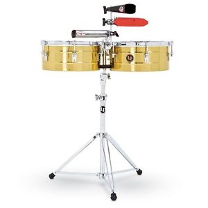 LP LATIN PERCUSSION 14" & 15" TITO PUENTE BRASS TIMBALE DRUMS w/ STAND - LP257-B