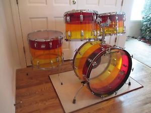 Vintage Ludwig Vistalite Drums, Tequila Sunrise, 1970s B/O Badge, Excellent Kit!