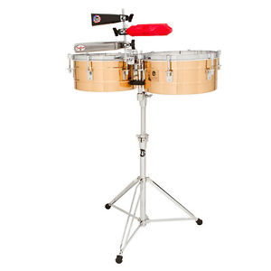 LP LATIN PERCUSSION 14" & 15" TITO PUENTE BRONZE TIMBALE DRUMS w/ STAND P257-BZ