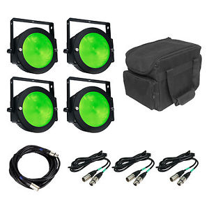 American DJ Dotz Par LED Light (4 Pack) + 25' Cable + 10' Cable (3 Pack) + Case