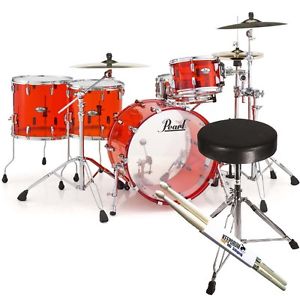 Pearl CRB524P C731 Cristal Beat Acrílico Shellset Ruby Rojo+KEEPDRUM Taburete+