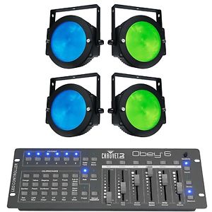 American DJ Dotz Par LED Par Can Light (4 Pack) + Chauvet Obey 6 DMX Controller