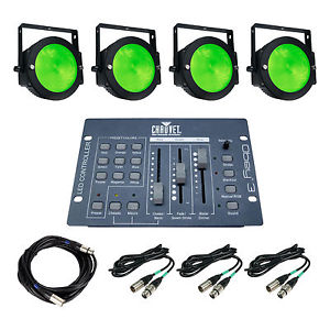 American DJ Par LED Light (4 Pack) + 25' Cable + 10' Cable (3 Pack) + Controller
