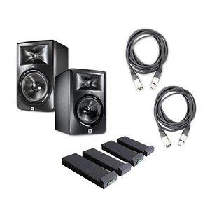 JBL LSR308 Powered Studio Monitors (PAIR), Auralex MoPads, 2 XLR Cables