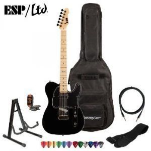 ESP LTD TE-212M-BLK Maple Electric Guitar with 10 Feet Cable, Strap, Stand,
