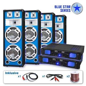 EQUIPO COMPLETO SONIDO DJ 2x AMPLIFICADOR 1600W 4xALTAVOZ 20CM 600W CABLES 3200W