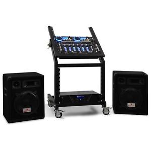 PA KIT SONO COMPLET AMPLI + MIXER + ENCEINTES 12" + RACK + DOUBLE CONTROLEUR DJ