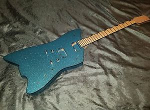 Handmade Billy Bo Guitar Husk Alder/Birdseye Maple Blue glitter/metalflake USA