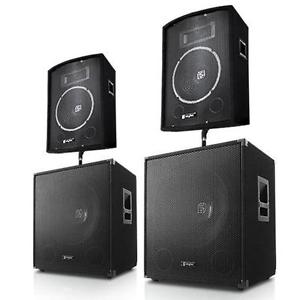 EQUIPO SET ALTAVOCES PA DJ 2x BAFLE 30CM 600W 2x SUBWOOFER 45CM 1000W SOPORTES