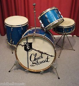 Vintage Leedy & Ludwig Night Club 4 Piece Blue Sparkle Drum Set, Calf Skin Heads