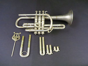 Late 20's King Combination Master Model Medium Bore Silver Cornet, Complete