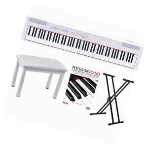 Yamaha P115 88 Weighted Keys White Digital Piano w/ Knox Piano Bench, Stand & Mu