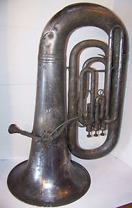 VINTAGE SILVER KEEFER TUBA WILLIAMSPORT PA. 16" BELL 32" HEIGHT ENAMEL KEYS