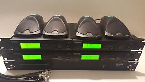 Shure Wireless System (4) SLX4 Receivers, UA844 Antenna Distro (4) MX690 Mic G4