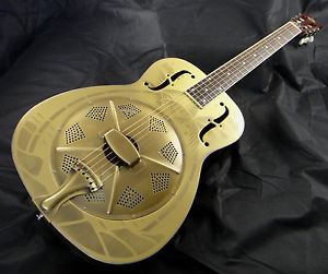 Duoilian 'O' Style Resonator Guitar - 'Antique' Brass Body - Hawaiian Graphic