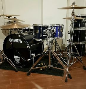 8 piece yamaha stage custom acoustic drum kit navy blue