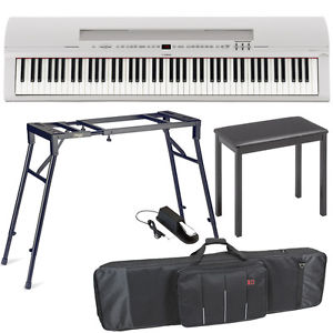 Yamaha P-255 Digital Piano White with 4-legged Bench, 4-legged Stand and Pedal