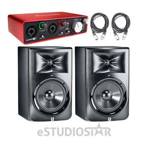 JBL LSR308 Powered Studio Monitors (PAIR) w/ Scarlett 2i2 +XLR Cables