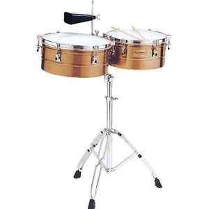 Tycoon Percussion 14" & 15" Timbales + Cowbell + Stand  - Antique Copper Finish