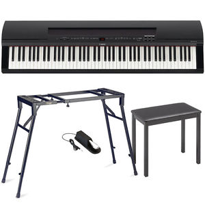 Yamaha P255 Digital Piano Black with  4-legged Stand, X Bench, FC4 Pedal
