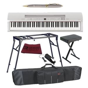 Yamaha P255 Digital Piano White with 4 legged Stand, X Bench, Bag, Pen, K/C