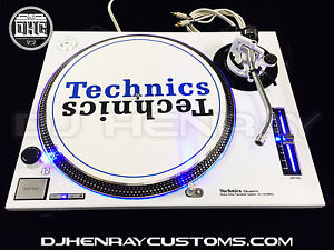 2 custom white powder coated Technics SL1200 mk2 with blue leds Halos turntables