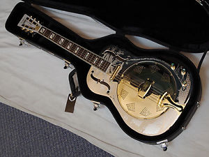 DEAN Resonator Chrome Gold Round-Neck A/E slide GUITAR w/CASE - Brass Body