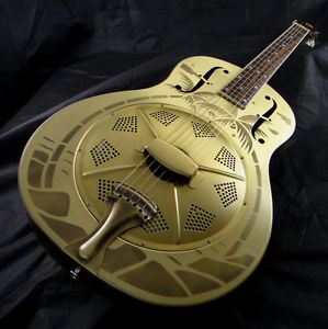 Duoilian Resonator Guitar - 'Antique' Brass Body - Hawaiian Graphic