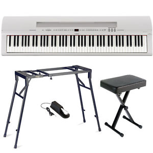 Yamaha P-255 Digital Piano White with X Bench and 4-legged Stand, FC4 Pedals