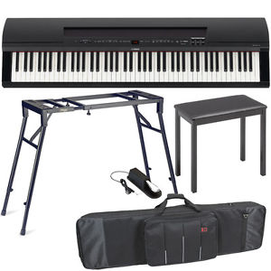 Yamaha P-255 Digital Piano Black with 4-legged Stand, Bench and Bag, FC4 Pedal