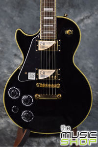 Left Handed Epiphone Les Paul Custom Pro Electric Guitar with Case - Ebony/Black