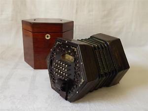 ORIGINAL ANTIQUE LACHENAL 48 BUTTON CONCERTINA IN QUALITY ROSEWOOD BOX