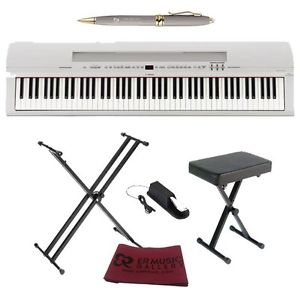 Yamaha P255 Digital Piano White with X Stand, X Bench, Key Cover, Light Pen