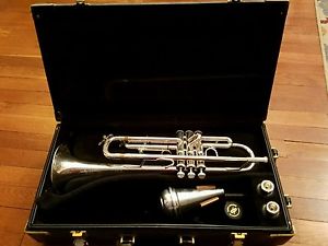 bach omega trumpet, silver with custom engraved design, case and more included