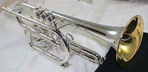 SILVER 1971 BACH 37 STRADIVARIUS CORNET, NEW SILVER  PLATED. GOLD WASH BELL