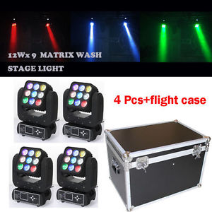 4 Pcs+Flight case 9X12W LED Matric Wash Moving Heads Stage Lighting DJ Disco