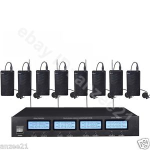 Pro A804 UHF 8 Tie Lapel Karaoke Sing Talking Mic Wireless Microphones System