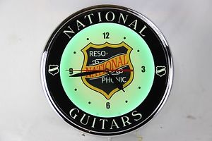 2011 NATIONAL GUITARS NEON ADVERTISING CLOCK DOULIAN TRICONE RESOPHONIC IN BOX!