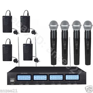 Pro A802 UHF 4 Handheld 4 Lavalier Talking Karaoke Wireless Microphones System