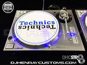 2 custom silver/chrome Technics SL 1200 mk5's w blue leds & halos dicer inlays