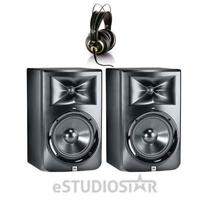 JBL LSR308 8inch TwoWay Powered Studio Monitors Pair with Headphones NEW